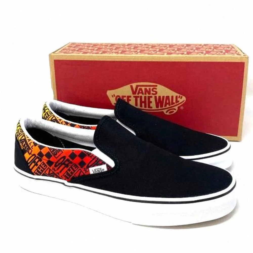 💖MEGA SALE💖VANS Classic Slip On Flame Black VN0A4U382N5 Women's Shoes Canvas